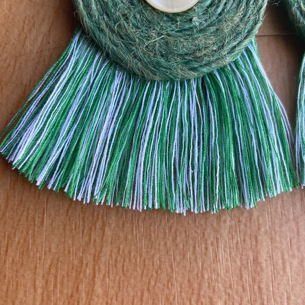 Handmade Jute, Beads And Fringed Tassel Earrings Green Color - Picture 5 of 5